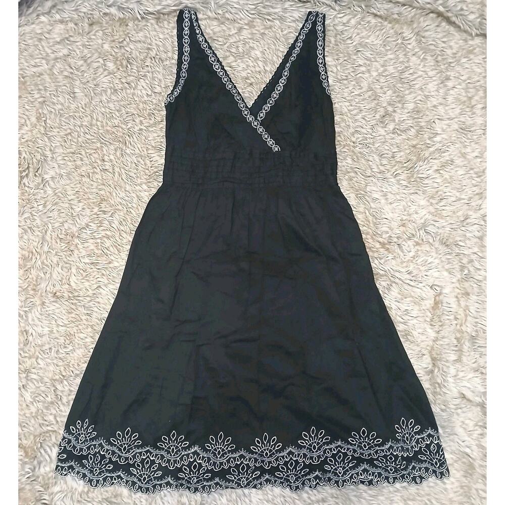 Calvin Klein Women’s Small Black Dress Embroidered Hem Boho‎ Casual Summer